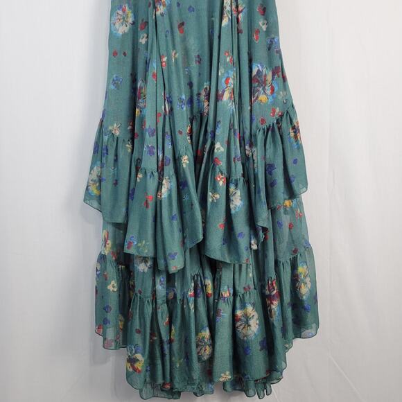 Free People Catching Glances Dress sz 6 Jade floral tiered ruffle forest fairy - Picture 4 of 8